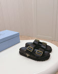 Double Buckle Strap Slides 20 Black Calfskin