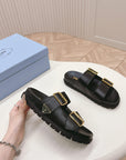 Double Buckle Strap Slides 20 Black Calfskin
