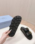 Double Buckle Strap Slides 20 Black Calfskin