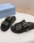 Double Buckle Strap Slides 20 Black Calfskin