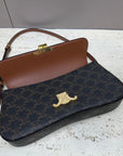 LOLA BAGUETTE BAG 28 IN DARK BROWN MONOGRAM CANVAS AND CALFSKIN