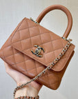 CC 24K Coco Handle Nano 14.5cm Begie Grained Calfskin Gold Hardware