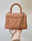 CC 24K Coco Handle Nano 14.5cm Begie Grained Calfskin Gold Hardware