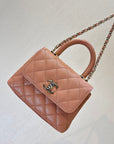 CC 24K Coco Handle Nano 14.5cm Begie Grained Calfskin Gold Hardware