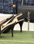 GG Horsebit Slingback 85MM Black Leather Point Toe