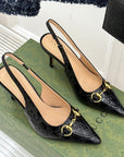 GG Horsebit Slingback 85MM Black GG Leather Point Toe