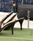 GG Horsebit Slingback 85MM Black GG Leather Point Toe