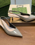 GG HIGH SLINGBACK 4.5 CM IN DOVE GREY GLOSSY CALFSKIN