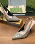 GG HIGH SLINGBACK 10.5 CM IN DOVE GREY GLOSSY CALFSKIN