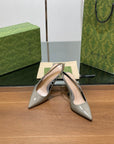 GG HIGH SLINGBACK 10.5 CM IN DOVE GREY GLOSSY CALFSKIN