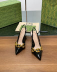 GG HIGH SLINGBACK 10.5 CM IN BLACK GLOSSY CALFSKIN