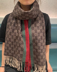 SCARF 200 CM IN DARK BROWN MONOGRAM CASHMERE 399765