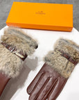 HM Glove In Brown Lambskin With Rabbit Fur Lining 103797
