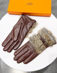 HM Glove In Brown Lambskin With Rabbit Fur Lining 103797