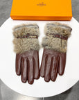 HM Glove In Brown Lambskin With Rabbit Fur Lining 103797