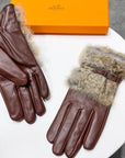 HM Glove In Brown Lambskin With Rabbit Fur Lining 103797