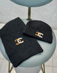 SET HAT AND SCARF IN BLACK WOOL 420823