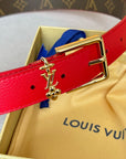 LV Bloom 30mm Belt Gold Buckle Red Brown Leather