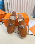 HM Feria Espadrille Mule Brown Calfskin