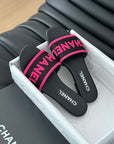Woven Embroidered Letter Slippers Black Pink