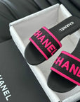 Woven Embroidered Letter Slippers Black Pink