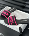 Woven Embroidered Letter Slippers Black Pink