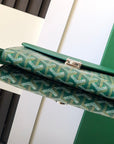 CHYPRE WALLET-POUCH 21 IN GREEN GOYARDINE CANVAS AND CALFSKIN