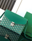 CHYPRE WALLET-POUCH 21 IN GREEN GOYARDINE CANVAS AND CALFSKIN