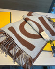 FF 185 CM SCARF IN CAMEL BROWN MIX GREY CASHMERE AND WOOL