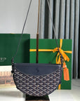 HIRONDELLE BAG 25 IN NAVY BLUE LAMBSKIN AND GOYARDINE CANVAS