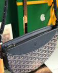 HIRONDELLE BAG 25 IN NAVY BLUE LAMBSKIN AND GOYARDINE CANVAS