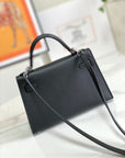 HM Mini Kelly 19cm Black Epsom Silver Hardware