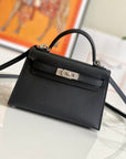HM Mini Kelly 19cm Black Epsom Silver Hardware