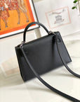 HM Mini Kelly 19cm Black Epsom Silver Hardware