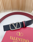 Vlogo Buckle Water Wave Silver Copper Glossy Wine Black Leather 40mm