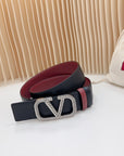 Vlogo Buckle Water Wave Silver Copper Glossy Wine Black Leather 40mm