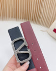 Vlogo Buckle Water Wave Silver Copper Glossy Wine Black Leather 40mm