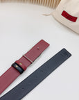 Vlogo Buckle Water Wave Silver Copper Glossy Wine Black Leather 40mm
