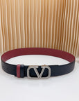 Vlogo Buckle Water Wave Silver Copper Glossy Wine Black Leather 40mm