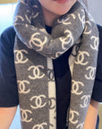 CC Scarf 180 CM In Grey Mix White Print Logo Cashmere And Wool 413632