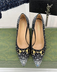 GG Pump 85 Black Ebony Canvas Crystal-Embellished
