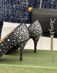 GG Pump 85 Black Ebony Canvas Crystal-Embellished