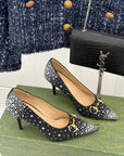 GG Pump 85 Black Ebony Canvas Crystal-Embellished