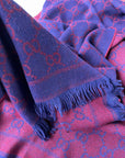 SCARF 180 CM IN VIOLET PURPLE GG PATTERN MONOGRAM WOOL 407526