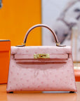 HM Mini Kelly 19cm Pink Ostrich Gold Hardware