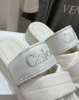 CHLOÉ MILA PLATFORM 5 CM IN WHITE NYLON WITH EMBROIDERED LOGO