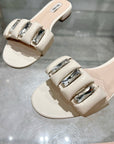 Miu 25C Slippers Beige Cream Leather 235283