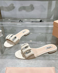 Miu 25C Slippers Beige Cream Leather 235283