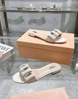 Miu 25C Slippers Beige Cream Leather 235283