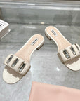 Miu 25C Slippers Beige Cream Leather 235283